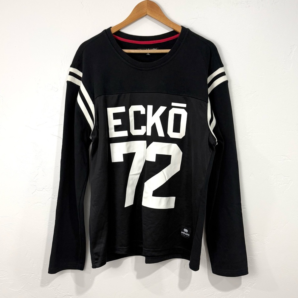 Ecko Unlimited Black White Stripe Jersey Crewneck XL Light Streetwear Y2K Bold